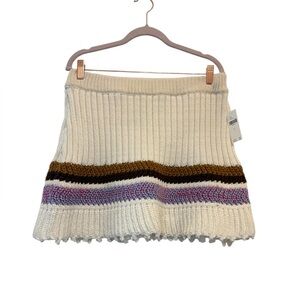 Anthropologie Striped Knit Mini Skirt | Cream Brown Purple | Size L